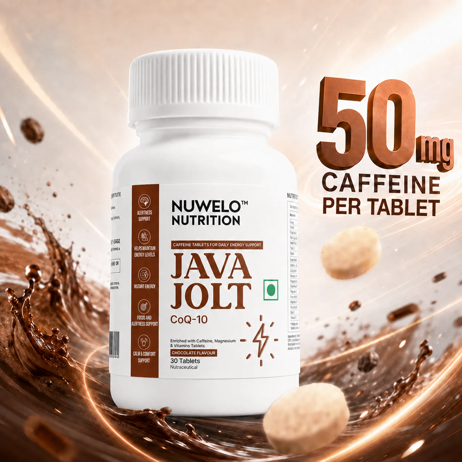 Java Jolt bottle with 50 mg caffeine per tablet